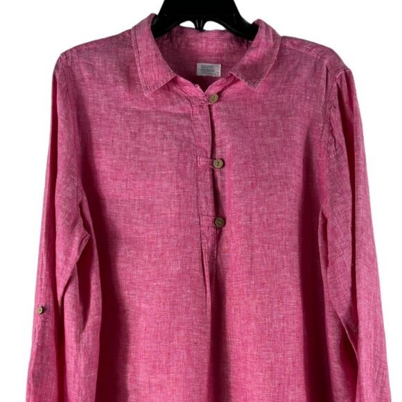 Sigrid Olsen Pink Linen Roll Tab Sleeve Beachy Coastal Lagenlook Tunic Size 1X - Picture 3 of 14